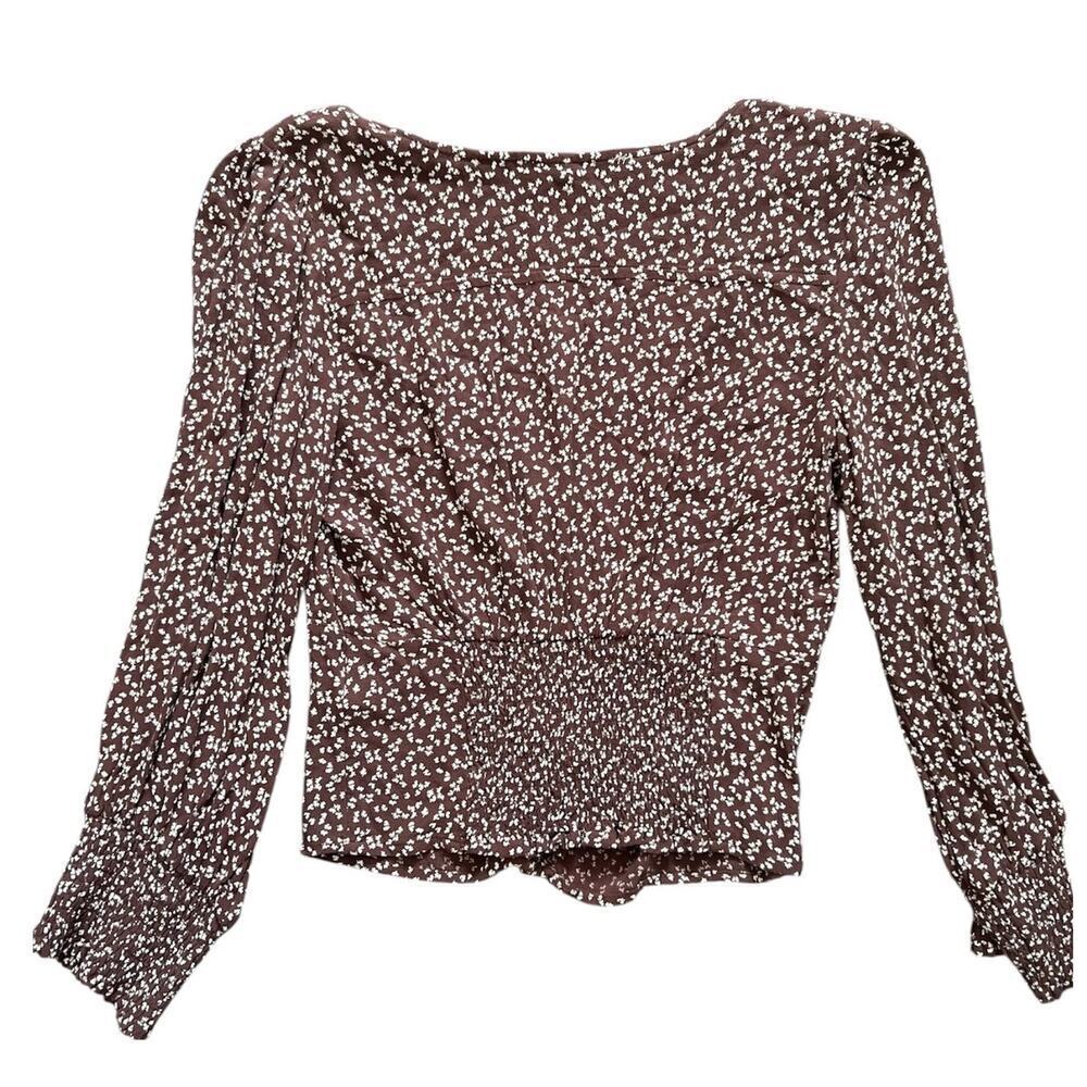 Abercrombie and Fitch Brown Floral Long Sleeve Blouse Size XS - Picture 4 of 5